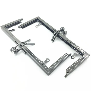 

1Pc Gunmetal Kiss Clasp Lock Purse Bag Handbag Handle DIY Accessories Smooth Face Clear Rhinestones Rectangle Metal Frame 20cm