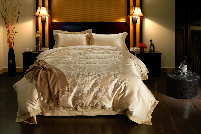 

New Bedding set silk Cotton Jacquard cover bed sheet duvet cover sets European style bedding sets housse de couette 4pcs