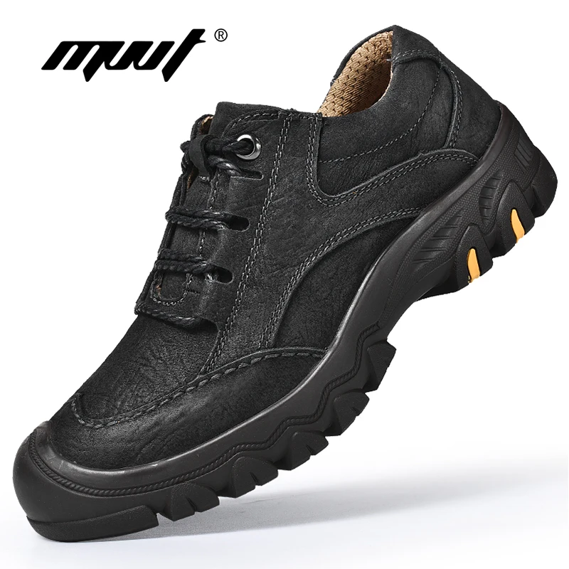 MVVT/мужские рабочие ботинки высокого качества; ботинки из натуральной кожи; Мужские Зимние ботильоны; модная мужская обувь на платформе