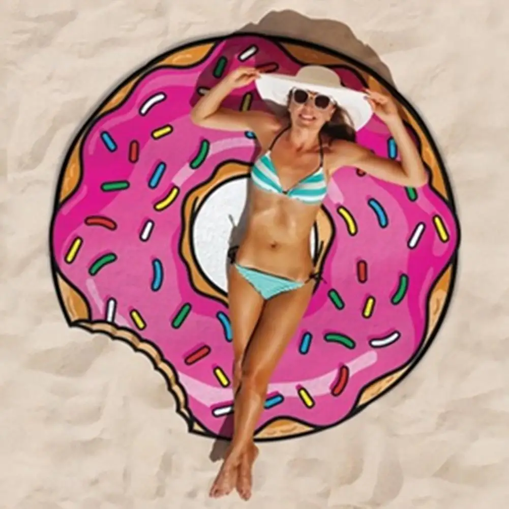 

hot!Fashion Pineapple Doughnut Pizza Chiffon Beach Towel Tapestry Mat Blanket Picnic Decor
