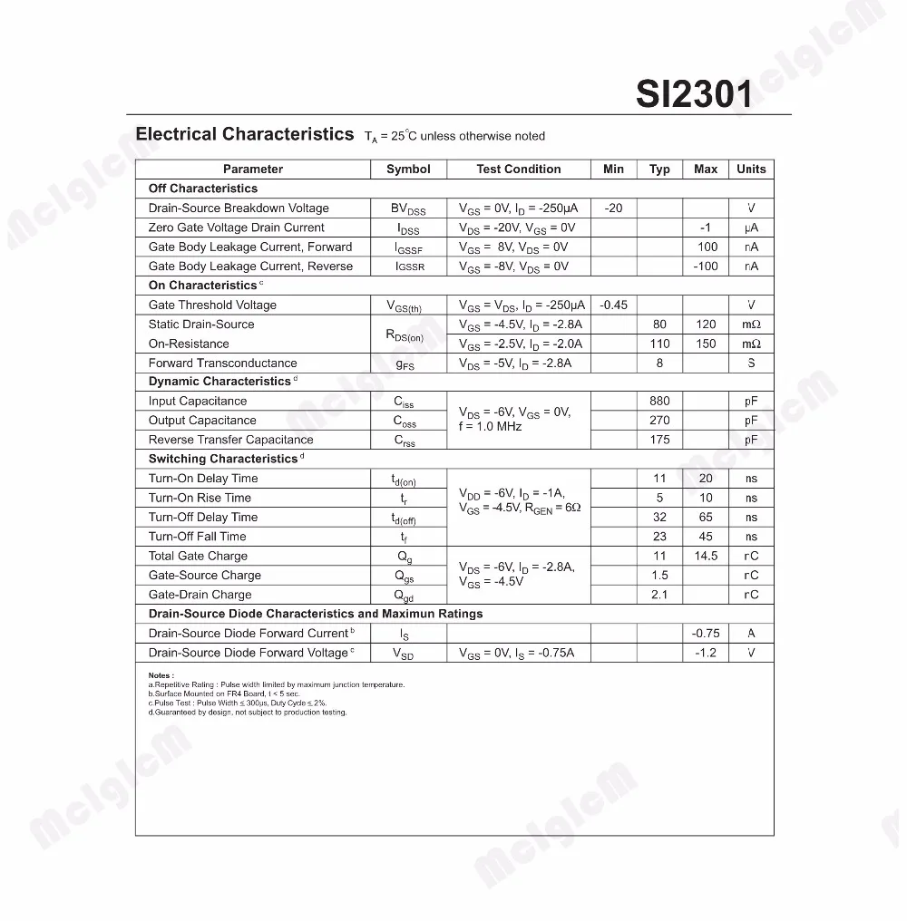 MCIGICM si2301 100 шт. МОП транзистор для поверхностного монтажа SOT 23 SI2301 20 в 3 1 а с