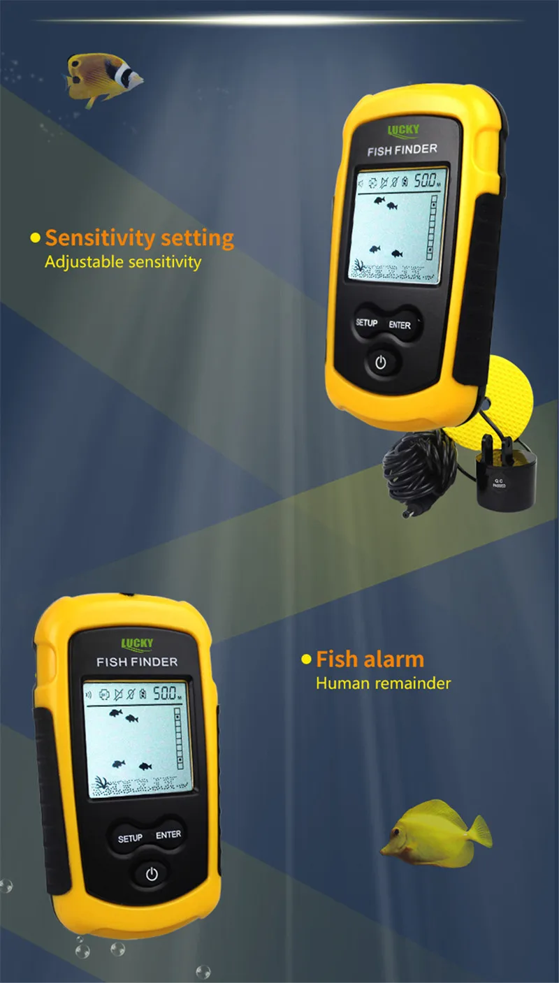 FF1108-1 портативный Findfish прибор для обнаружения эхолокатор эхолот для рыбалки проводной рыбоискатель сигнал тревоги преобразователь датчика с ЖК-дисплеем