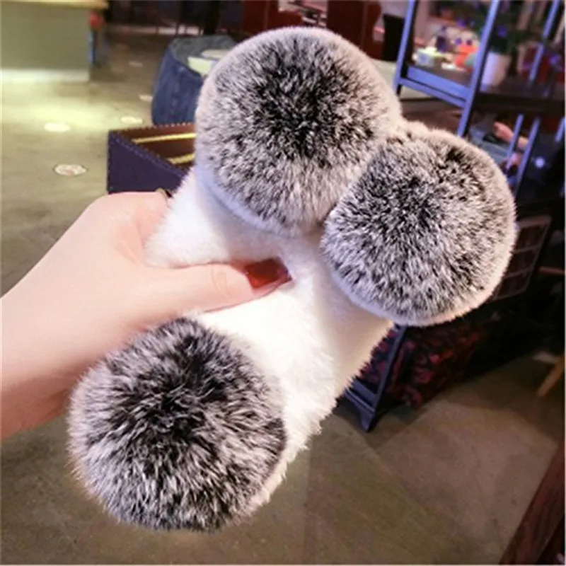 1Pcs Fashion Case For Xiaomi Pocophone F1 Real Rabbit Fur Panda Bear Winter Warm Fluffy Soft Phone | Мобильные телефоны и