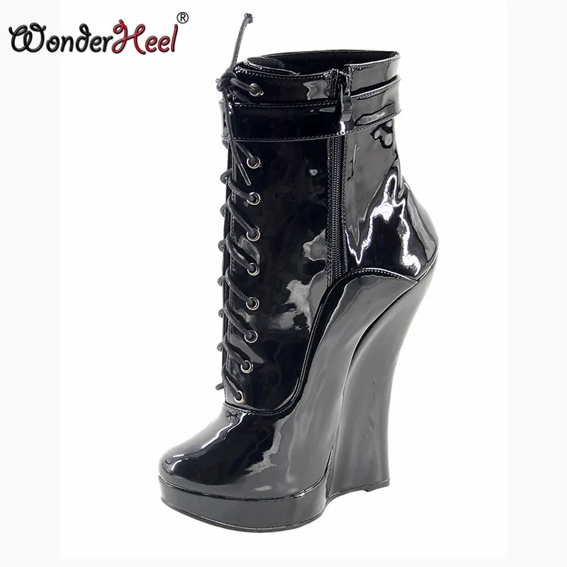 Wonderheel Hot Patent Leather Extreme High Heel 18cm Wedges Heel With 3cm Platform Wedge Ankle