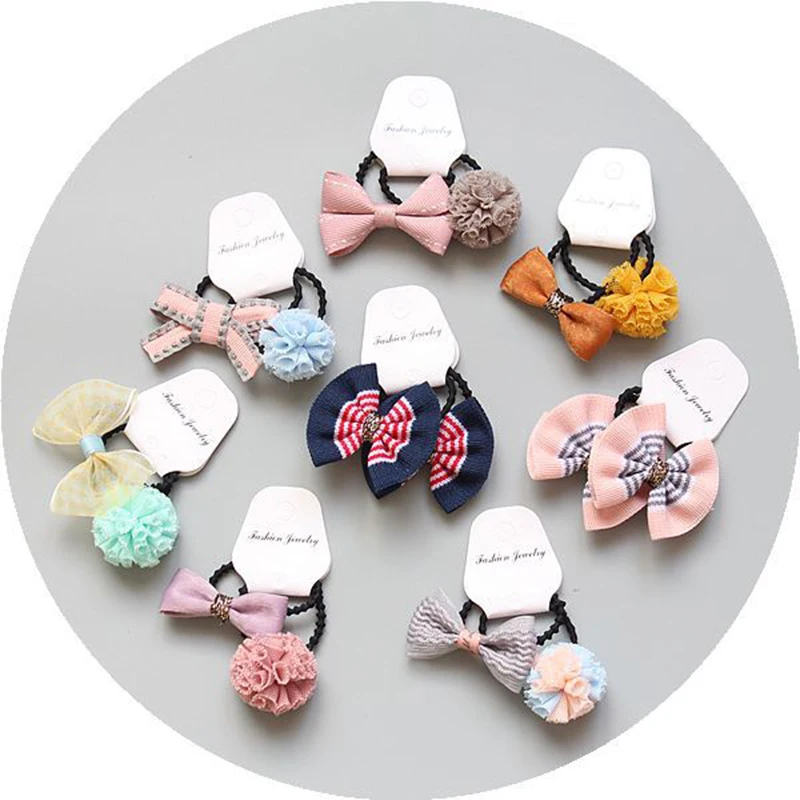 

Hot 1Pair Ball Lace Pom Buterfly Adjustable Girls Kids Elastic Hair Ties Hair Rope Flower Cute Ponytail Holder Hair Accessories