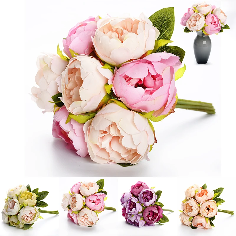 

Artificial Flowers Peony Bouquet for Wedding Decoration 7 Heads Peonies Fake Flowers Home Decor Silk Hydrangeas Cheap Flower