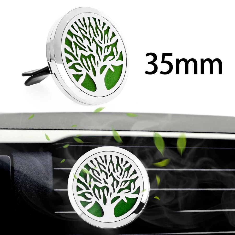 

Tree of life Magnetic 35mm Stainless car air freshener Aroma Essential Oil Car Diffuser Locket Vent Clip free 10pcs pads