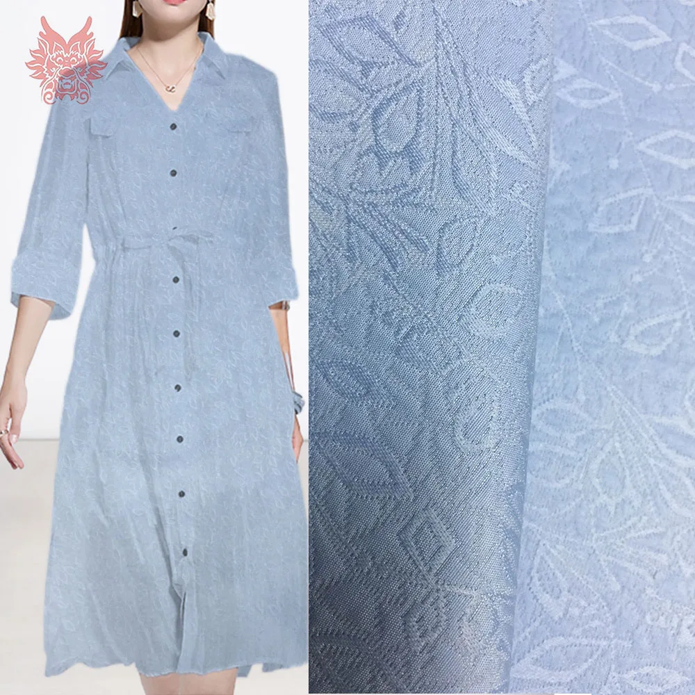 

Crazy discount pastoral style blue embossed floral jacquard brocade fabric for dress coat tissue fabric cloth tela tejido SP3930