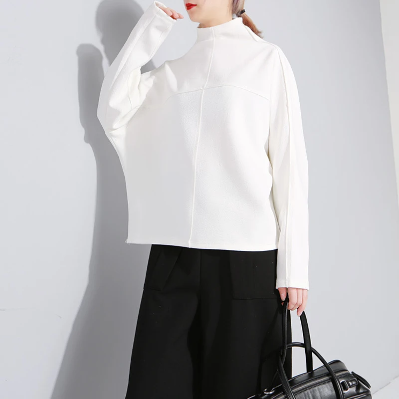 

Johnature Autumn Winter New Women Clothes 2019 Casual Turtleneck Pullovers Simple Batwing Sleeve Solid Color Female Sweatshirt
