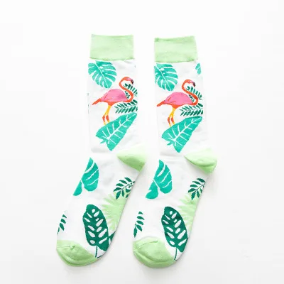 Мужские цветные жаккардовые носки, милые изысканные носки Фламинго с листьями, забавные повседневные хлопковые носки для мужчин