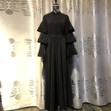 Черная абайя роковой Дубай Ислам Мусульманское Платье кафтан Абая для женщин Рамадан Катара Омани Elbise платья Хиджаб одежда