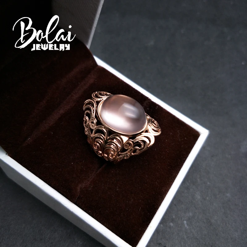 Bolaijewelry, натуральный розовый кварц, роскошное элегантное кольцо, серебро 925 пробы, розовый цвет, хорошее ювелирное изделие для женщин, вечерние, лучший подарок