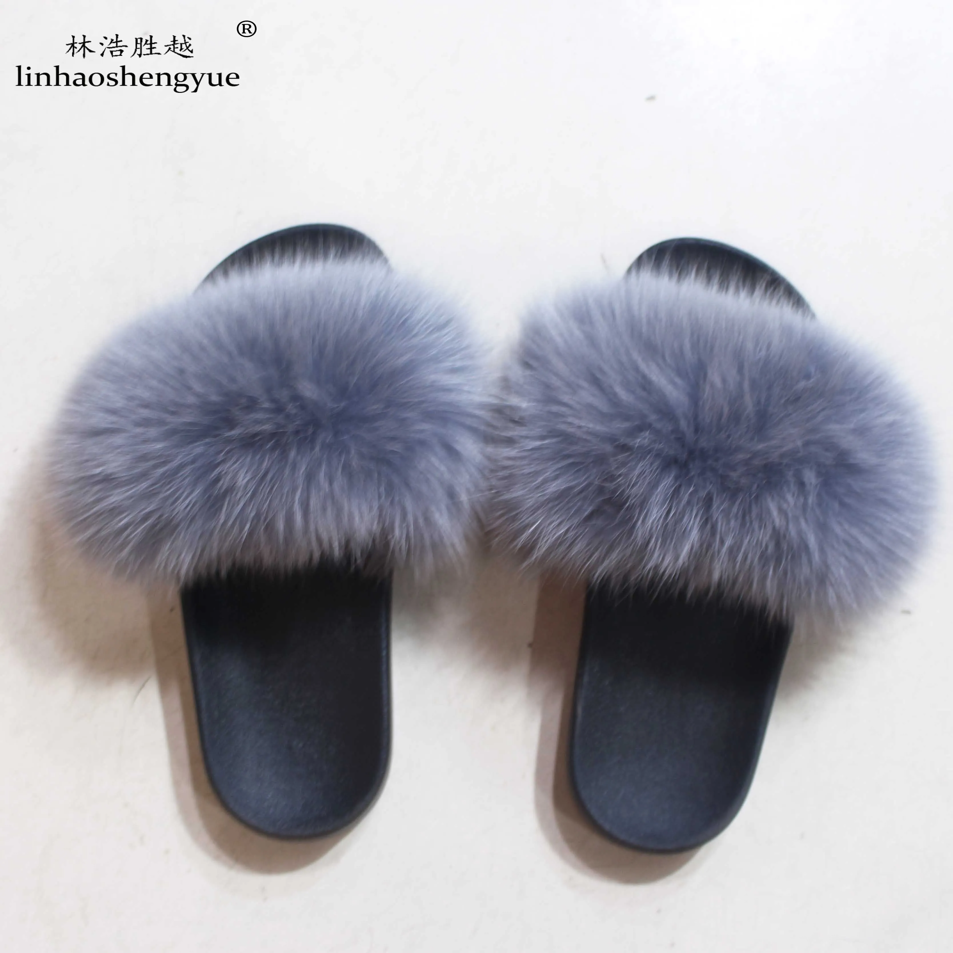 

linhaoshenyue real fox fur Slipper for women