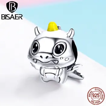 

BISAER Unicorn 925 Sterling Silver Licorne Beads Little Dragon Dinosaur Charms fit Women Bracelets Necklace DIY Jewelry EFC060