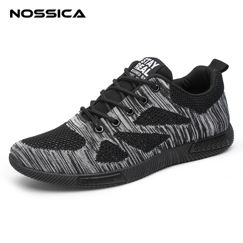 

NOSSICA Men Casual Shoes Fashion Mesh Flyweave Sneakers Shoes for Men Spring/Autumn Casual Shoes Laces Blue/Gray Flat Male Shoes