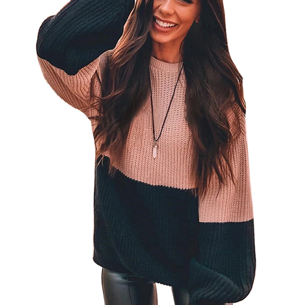 Women Sweater 2019 New Fashion Womens Loose Solid Colors Outwear Sweater Autumn And Winter Womens Casual Contract Colors Sweater
