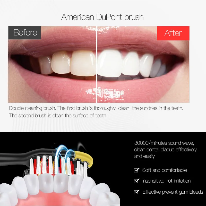 Электрическая зубная щетка звуковая ультразвуковая щетка зубные щетки силиконовая щетка Водонепроницаемая глубокая зубная щетка для чистки отбеливающая