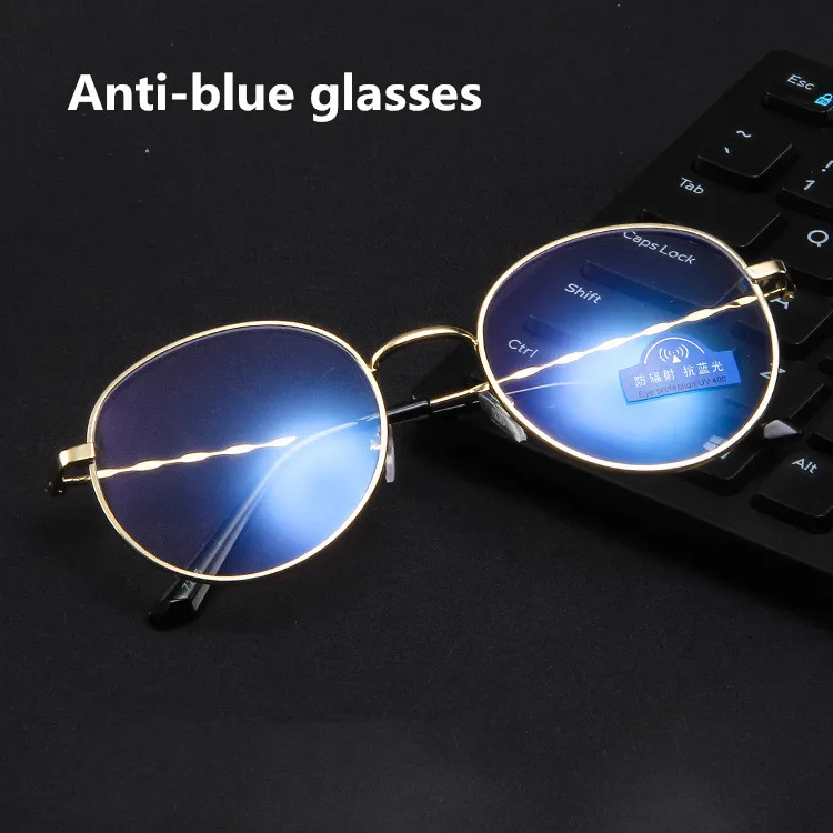 

Computer Round Frame Print Glasses Women Rays Radiation Gamin Eyewear Frames Metal Unisex Anti Blue Light Glasses Men Optical