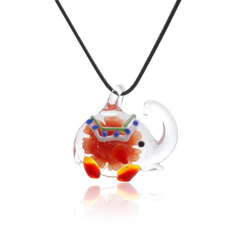 Laranja Elefante Bonito Nekclace Art Lampwork murano Pingente de vidro Colar de Vidro com Flores Dentro para As Mulheres Jóias Verão