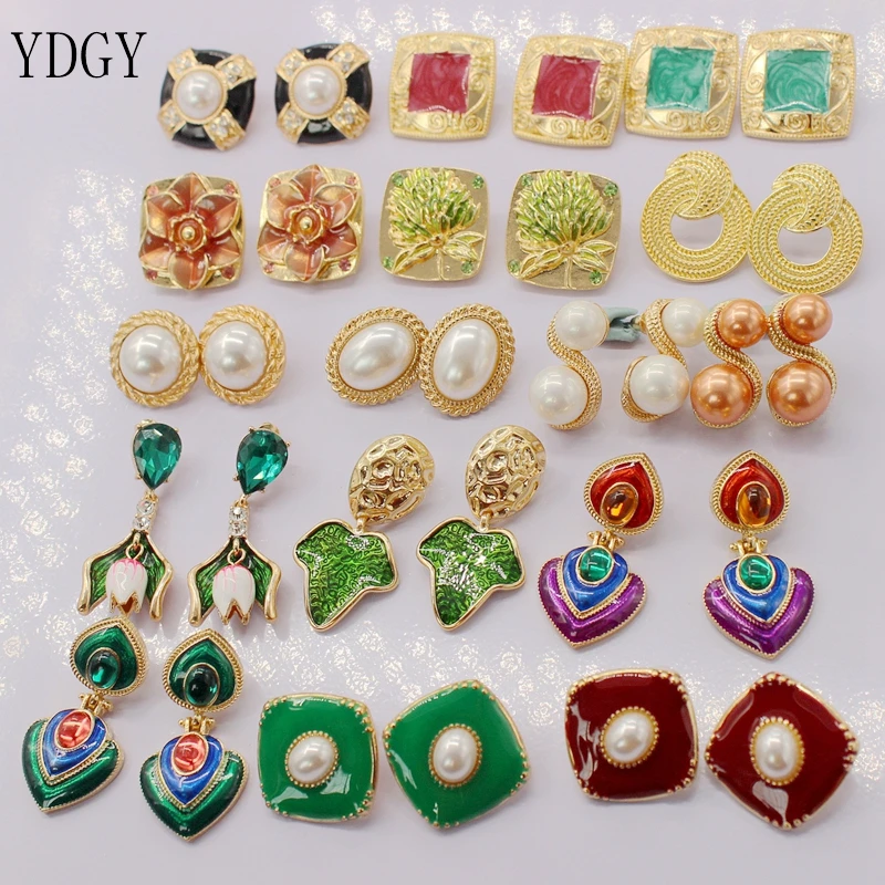 YDGY Alloy Geometric Oil Drop Stitching Earrings Female Retro Earrings