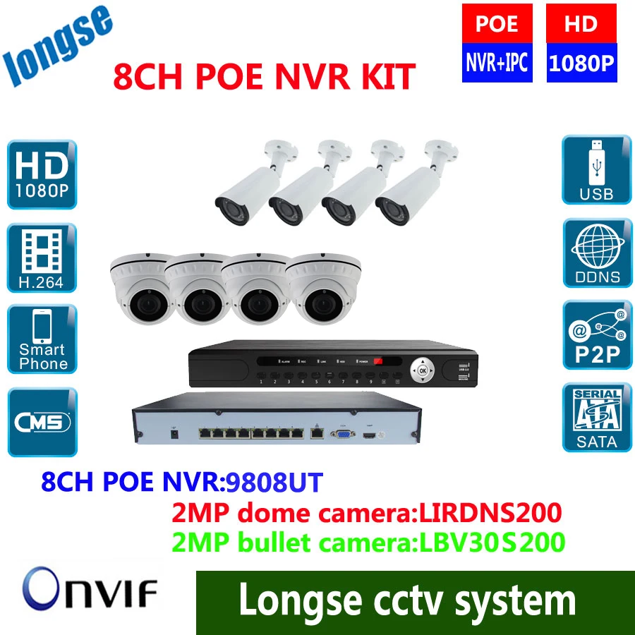

H.265 POE NVR KIT 8CH CCTV System,2MP 1080P 4ps Bullet / 4pcs dome POE IP poe Camera In/outdoor ,support 4K/5M/4M/3M/2M/1M