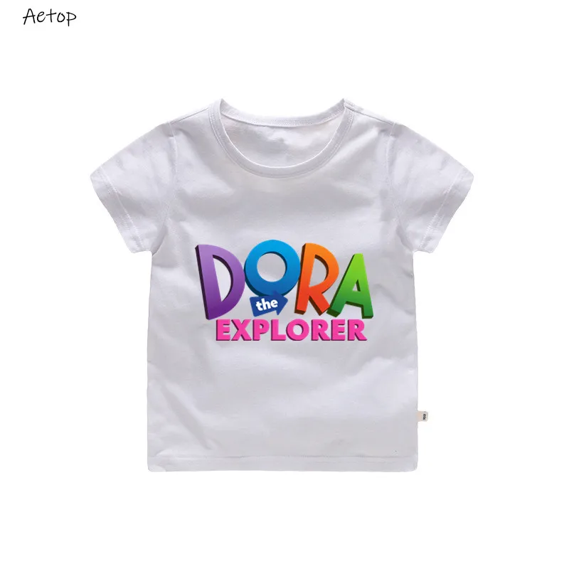 От 2 до 12 лет, новая летняя футболка Забавная детская футболка с рисунком Доры Милая Толстовка для детей - Цвет: white