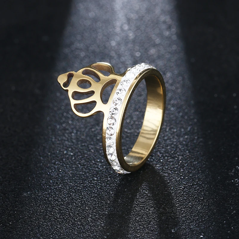 CACANA Stainless Steel Womens Gold Color Ring Exaggerate Big Rings High Quality Crystal Women's Rings Royal King Crown ring
