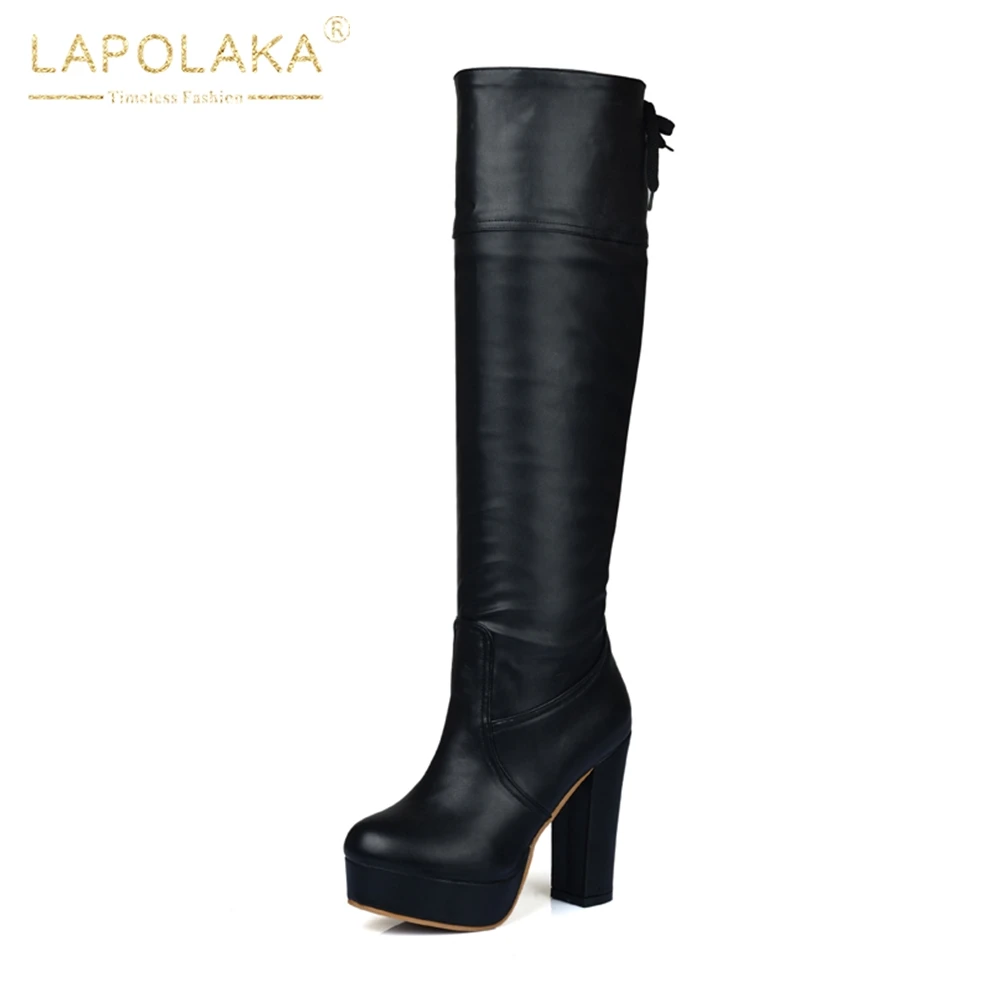 Lapolaka/Новое поступление; ; большие размеры 34-48; сапоги до колена на высоком квадратном каблуке Женская обувь ботинки на платформе женская обувь
