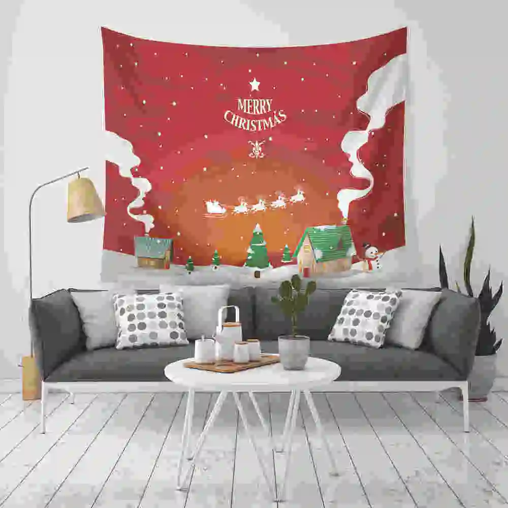 

Hippie Merry Christmas Pattern Macrame Wall Hanging Mandala Tapestry Snow Man Printed Bedspread Yoga Mat Blanket Boho Decoracion