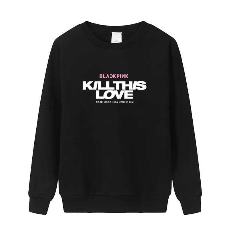 Новый kpop BLACKPINK альбом KILL THIS LOVE Periphery плечо помогает Свободный пуловер с круглым вырезом толстовка