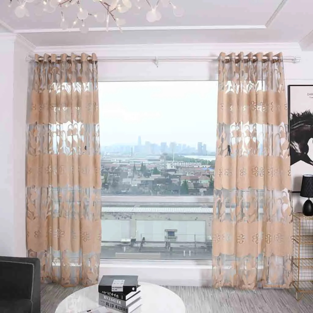 Занавески с листьями тюлевые оконные шторы вуаль драпировка 2 панели ткань