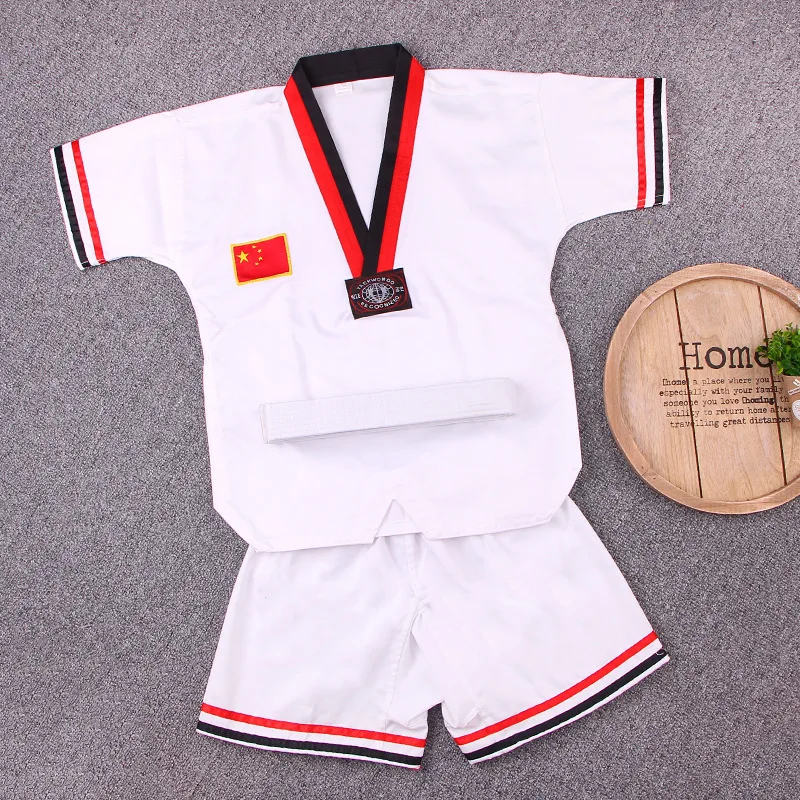 

White Short Sleeve Uniform Adult Taekwondo Karate Dobok Exquisite Embroidery Tkd Clothing Kids Kungfu Martial Arts Suit Size180