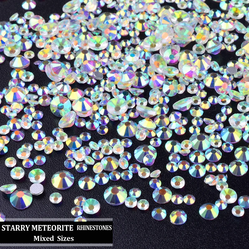 

1 pack Mixed Size Starry Meteorite Crystal AB Nail Art Rhinestones 3D Flatback Glitter Diamond Decorations Manicure Accessories