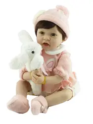 С розовым заставку Reborn Baby Doll 22 дюймов 55 см новорожденный силикона младенцев девушка ткань Средства ухода за кожей реалистичные Куклы