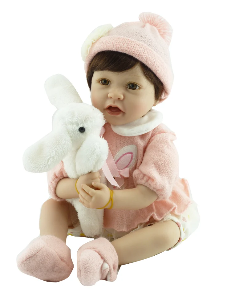 С розовой повязкой на голову Reborn Baby Doll 22 дюйма 55 см Силиконовая Одежда для