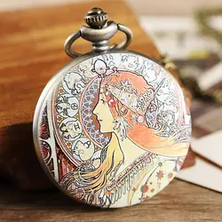 Разноцветный окрашенный Для женщин женские карманные часы Для мужчин Ретро Подвеска для ожерелья подарки для леди уникальный стимпанк