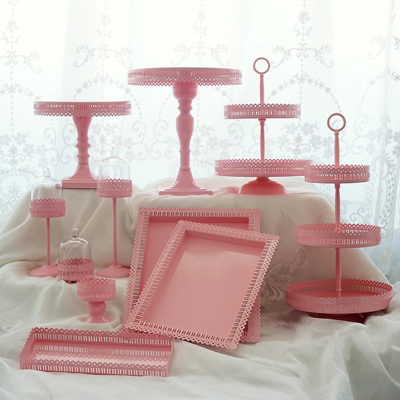 

Pink cake stands set birthday party of Princess Rose Cake Cupcake decoration plates food dishes dessert yeast