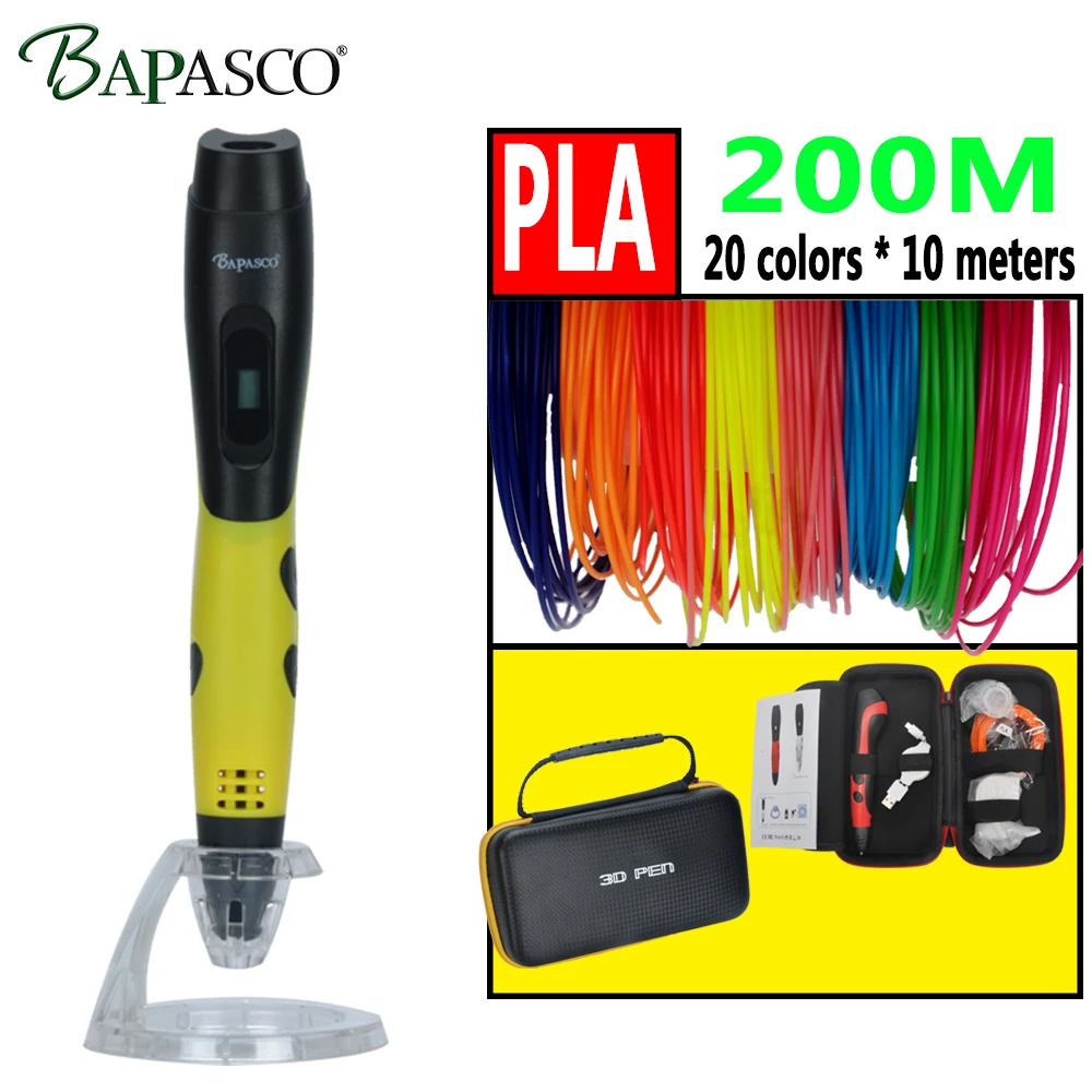 

2018 BAPASCO 3d pen 3d pens abs 1.75mm pla filament LED display 3d magic pen designed for kids graffiti pen