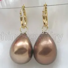 Ry00316 20 мм кофе южного моря перлы раковины earring-14KGP золото заполненные хооп