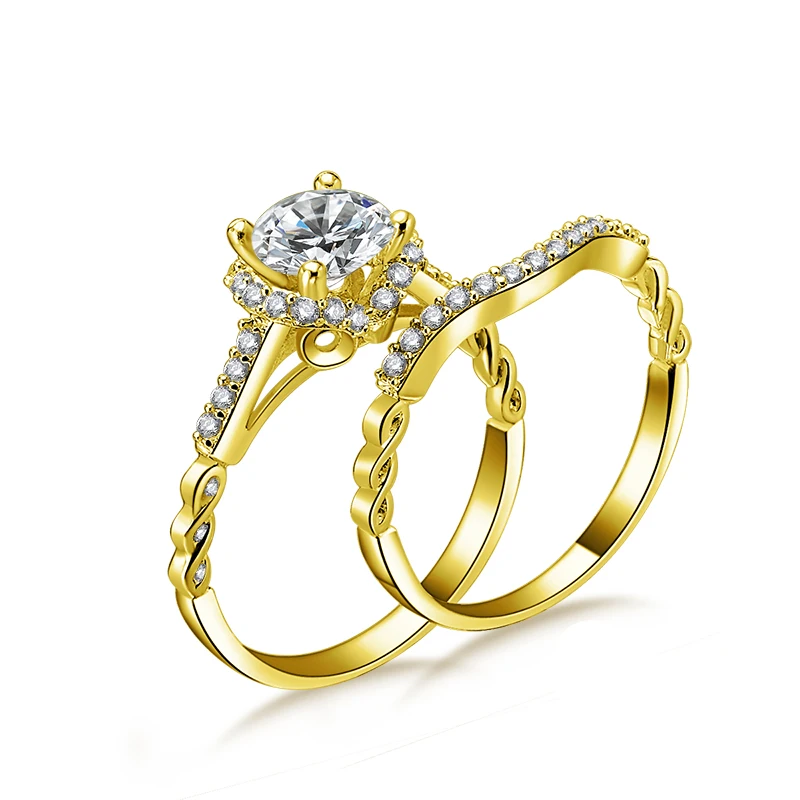 

AINUOSHI 10k Solid Yellow Gold Halo Ring Set 4 Prongs 1ct Round Cut Ring Set Trendy Engagement Wedding Jewelry Gift for Woman