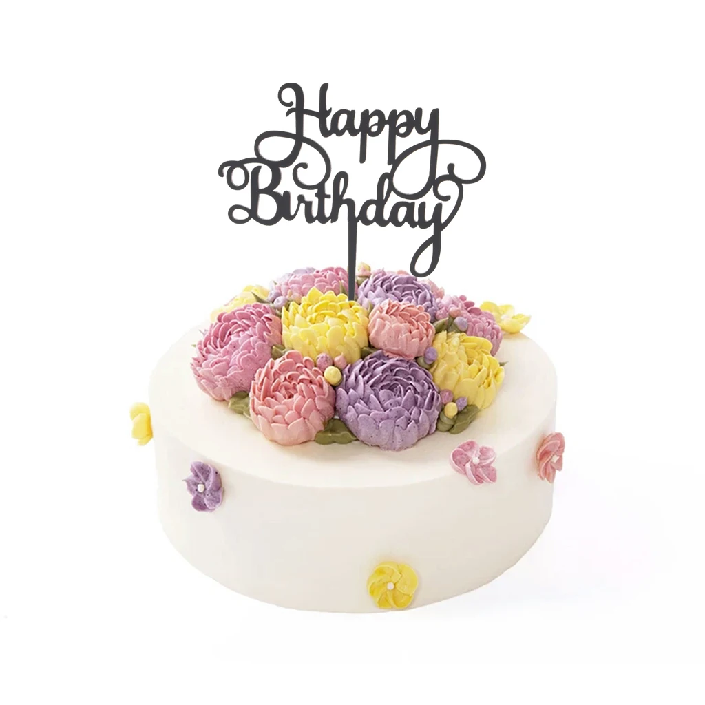 Happy Birthday Cake Topper Acrylic Cake Centerpieces for Birthday Party Baby Shower Decoration - Black/Gold