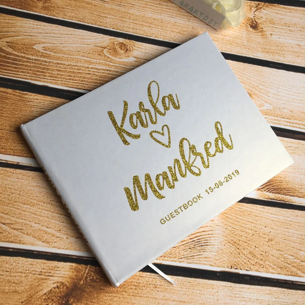 Personalized Wedding Guest Book Customized Gold And Silver Calligraphy Name Date 
