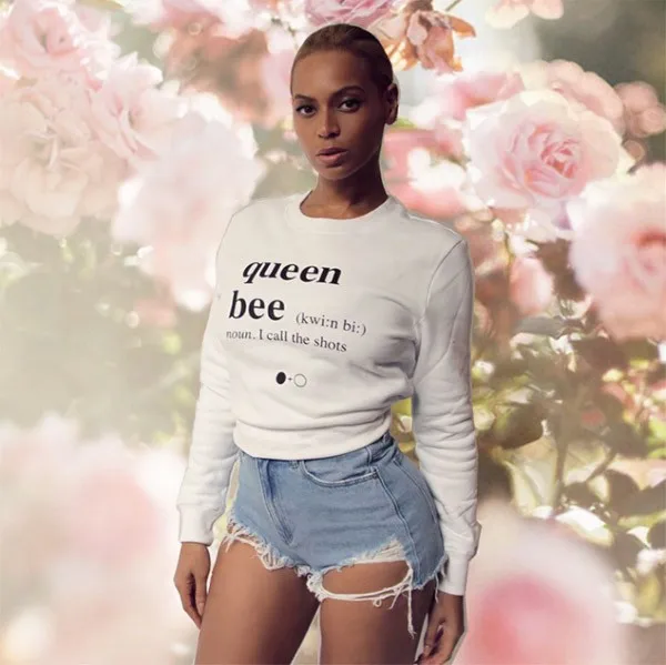 Женская толстовка с капюшоном Beyonce черно белая повседневная белого цвета принтом