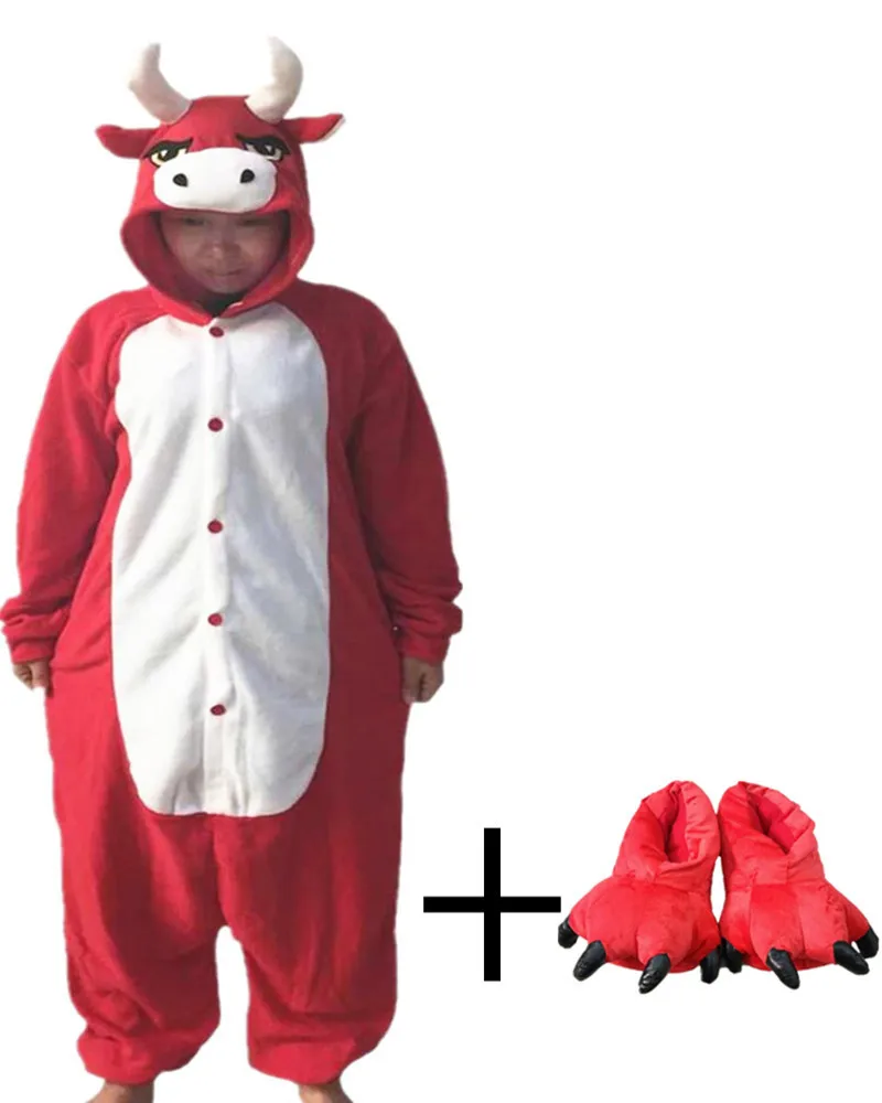 

Hot Sales Red Cow Adult Ladies Onesie Novel Paw Shoes Chinese Market Online Nightgowns Women Sleepwear Long Sleeve Size