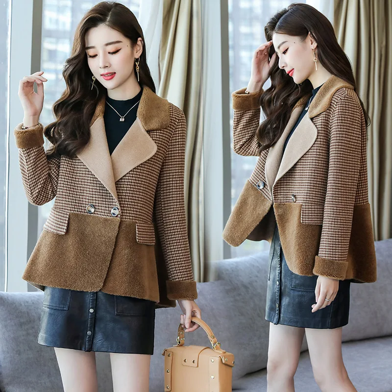 

Casual Plaid Womens Short Coats 2018 Winter Double Breasted Wool Blend Coat and Jacket Turn-down Collar Ladies Coats