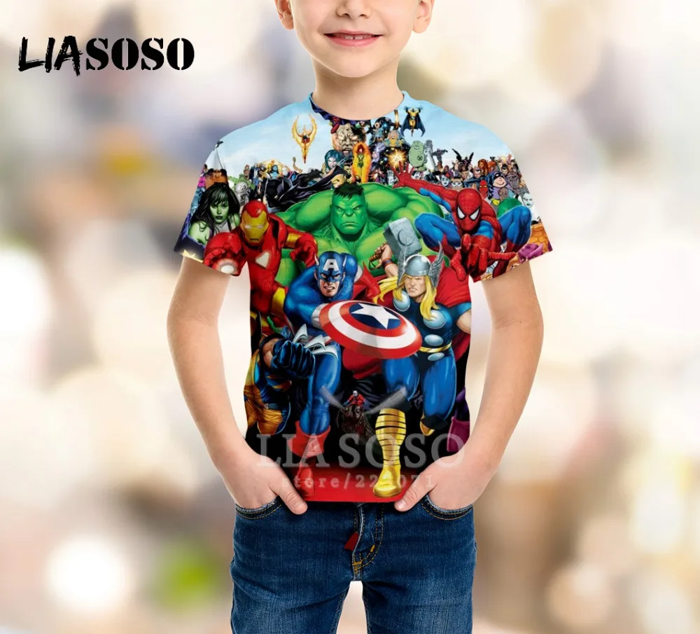 LIASOSO летняя новая детская мода толстовка 3D принт фильм Халк футболка для мальчиков и девочек короткий рукав дети хип хоп пуловер A216-04