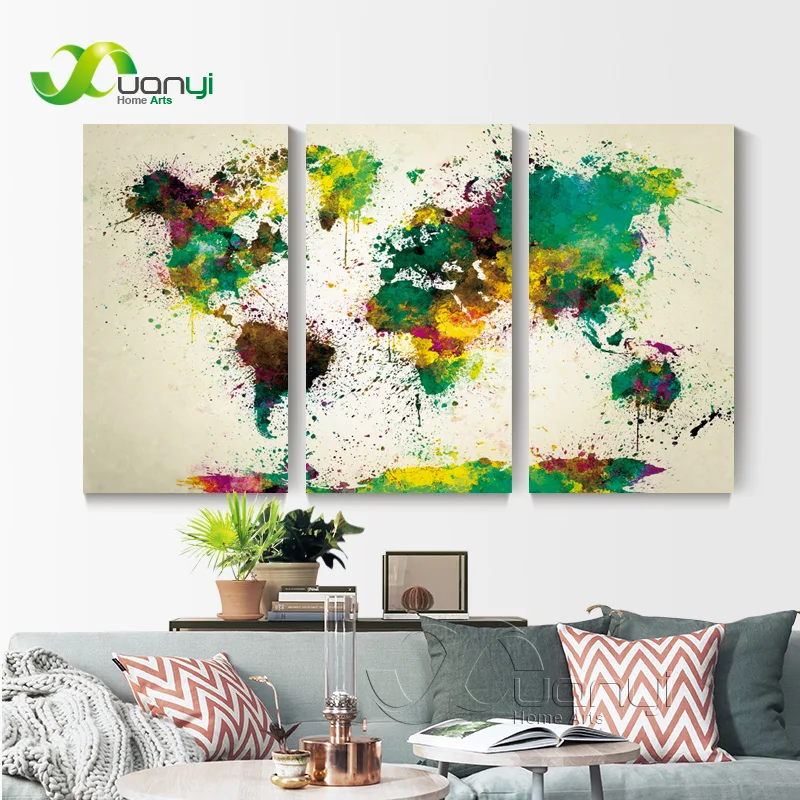 3 Panel Map Vintage World Painting On The Wall Canvas World Map Wall