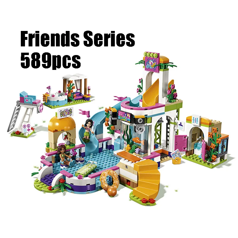 

Compatible with Lego Friends 41313 01013 589pcs building blocks The Heartlake Summer Pool Bricks figure toys for children