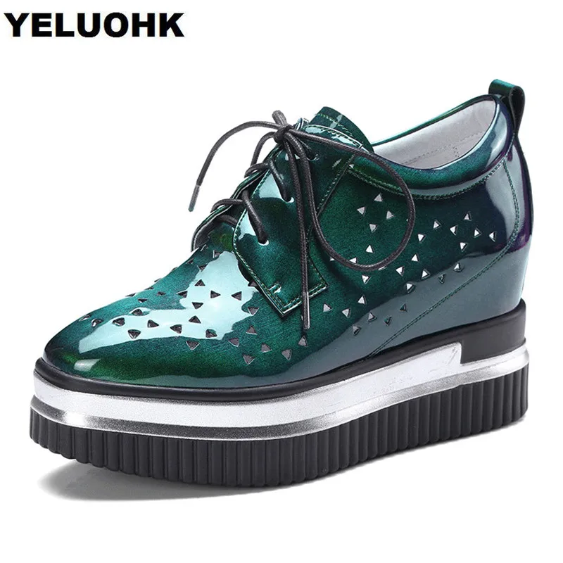 

2018 Summer Shoes Women Patent Leather Shoes Woman High Heels Platform Wedges Shoes Woman Pumps Breathable Casual
