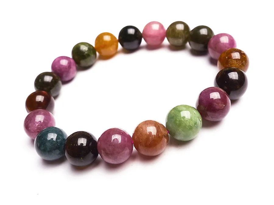 

10mm Colorful Genuine 100% Natural Tourmaline Bracelets For Women Lady Stretch Crystal Round Bead Bracelets AAAAA Drop Shipping